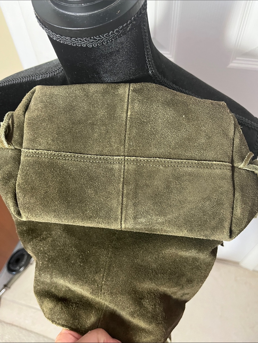 Haute Hippy suede leather bucket hobo purse bag fringe olivegreen shoulder strap - Picture 6 of 11